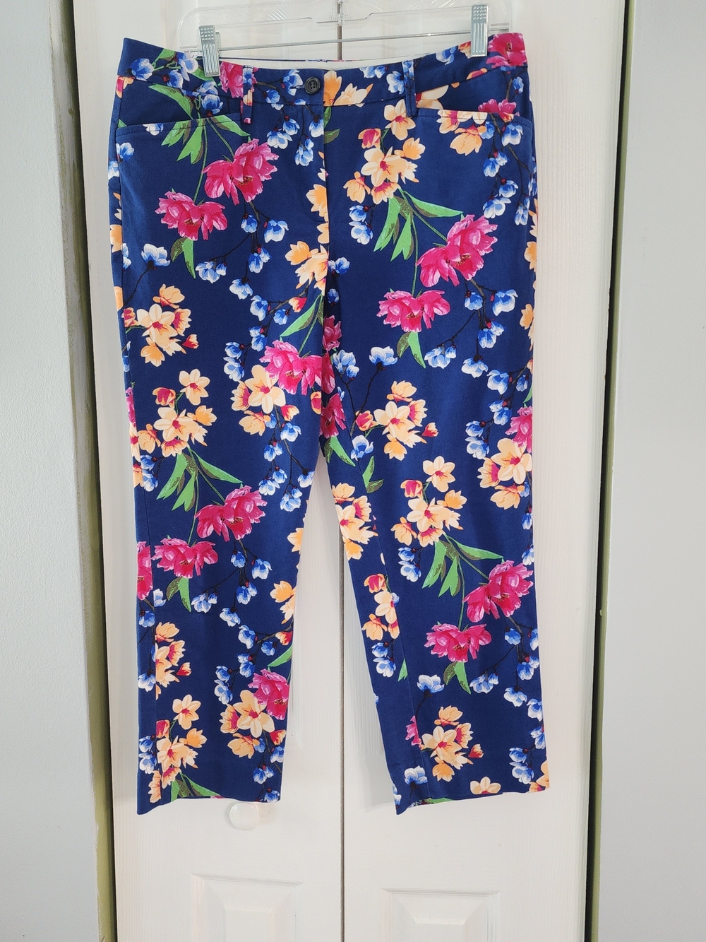 Lands' End Blue Floral Cropped Ankle Pants Flattering Rise Size 10P Cottagecore